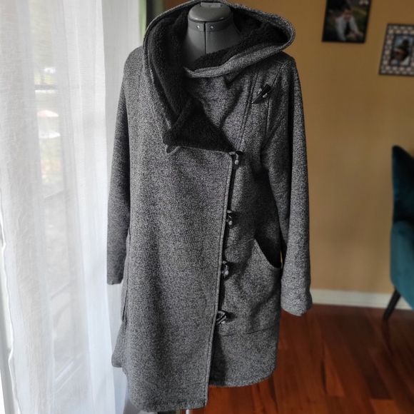 Glow and Grow Sherpa Charcoal Women's Cowl Neck Jacket with Toggles Size Small - Picture 8 of 12